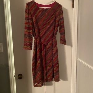 Brand:   Studio One New York, multi color Size 14, 3/4 sleeve knit sweater dress